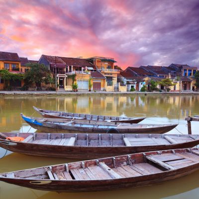 boats river sunset Hoi An Vietnam